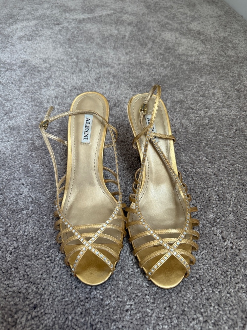 Alfani Gold Strappy Crystal Accent Open-Toe Slingback Heels